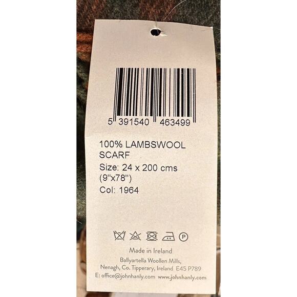 John Hanly 100% Lambswool Scarf Made In Ireland Tartan Plaid W/ Fringe NWT - Picture 6 of 11